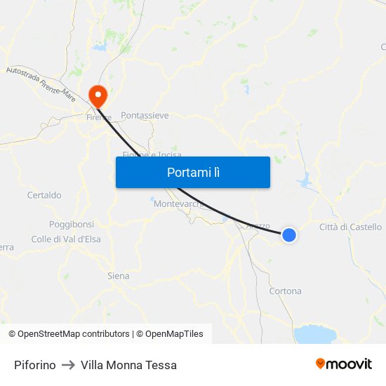 Piforino to Villa Monna Tessa map