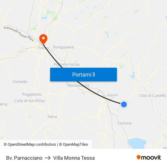 Bv. Parnacciano to Villa Monna Tessa map