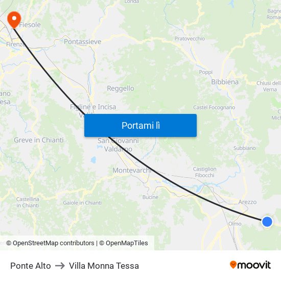 Ponte Alto to Villa Monna Tessa map