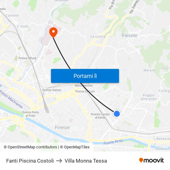 Fanti  Piscina Costoli to Villa Monna Tessa map