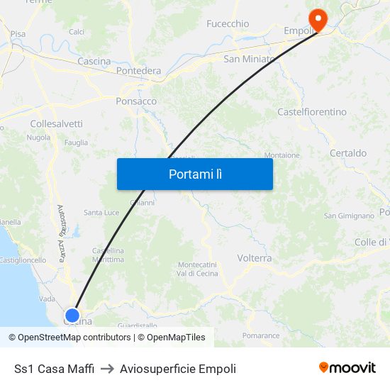 Ss1 Casa Maffi to Aviosuperficie Empoli map