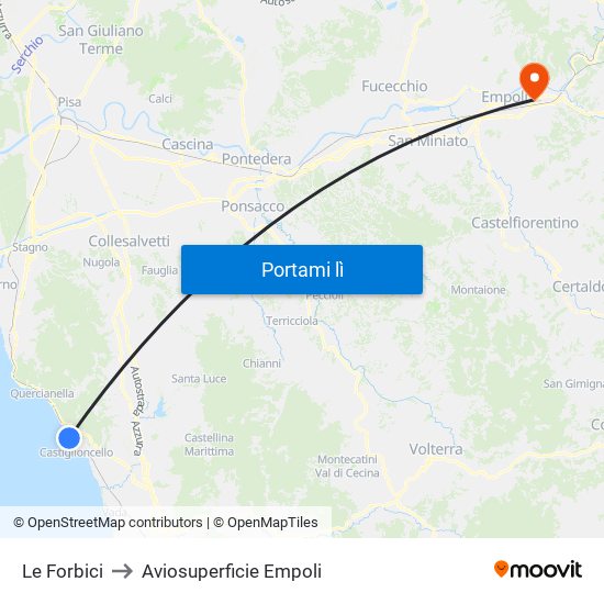 Le Forbici to Aviosuperficie Empoli map