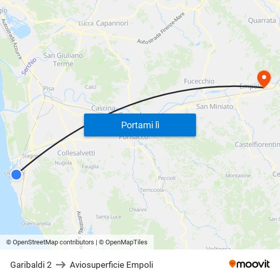 Garibaldi 2 to Aviosuperficie Empoli map