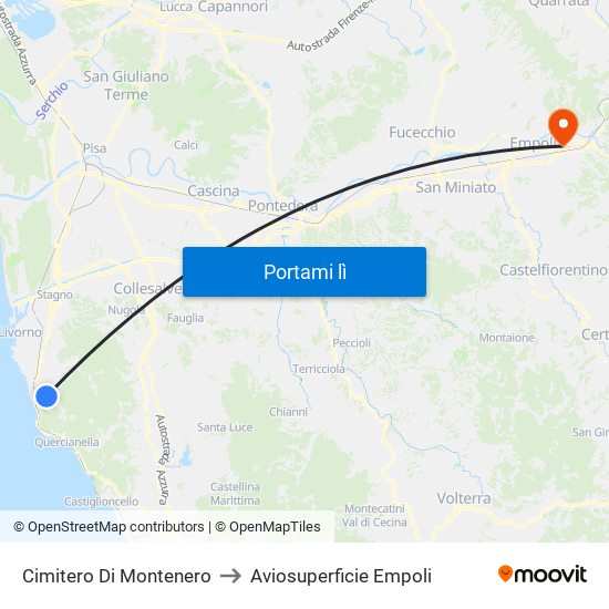 Cimitero Di Montenero to Aviosuperficie Empoli map