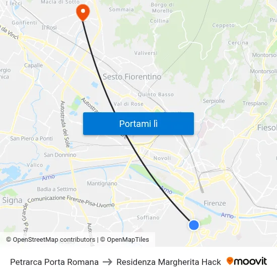 Petrarca Porta Romana to Residenza Margherita Hack map