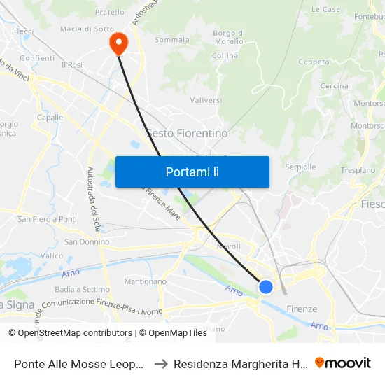 Ponte Alle Mosse Leopolda to Residenza Margherita Hack map