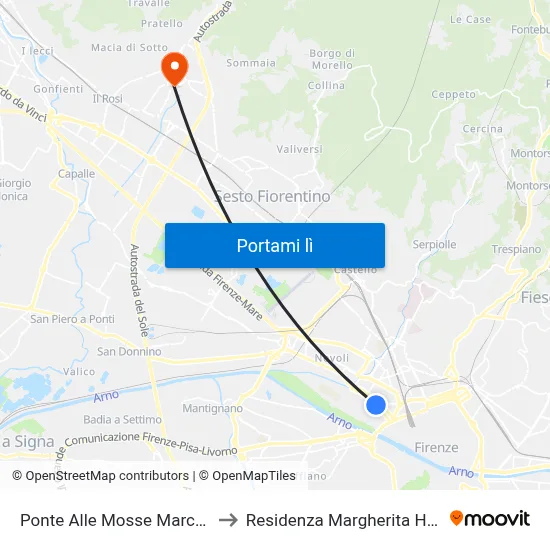 Ponte Alle Mosse Marcello to Residenza Margherita Hack map