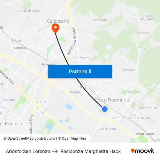 Ariosto San Lorenzo to Residenza Margherita Hack map