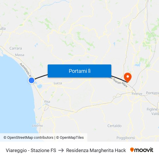 Viareggio Stazione FS to Residenza Margherita Hack map