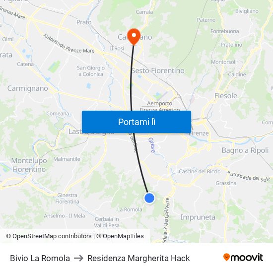 Bivio La Romola to Residenza Margherita Hack map