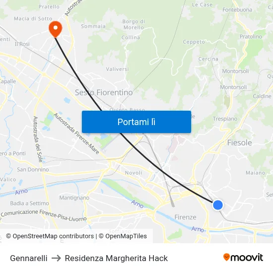 Gennarelli to Residenza Margherita Hack map