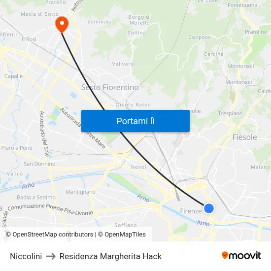 Niccolini to Residenza Margherita Hack map