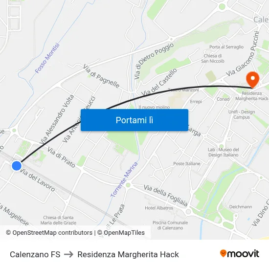 Calenzano FS to Residenza Margherita Hack map