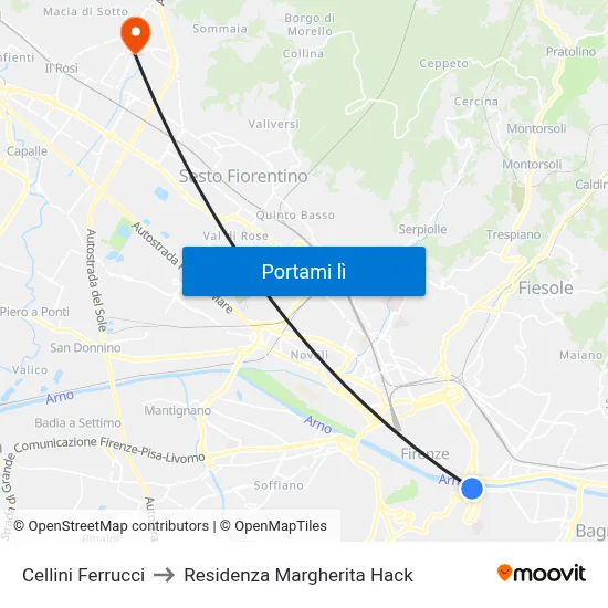 Cellini Ferrucci to Residenza Margherita Hack map