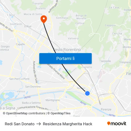 Redi San Donato to Residenza Margherita Hack map