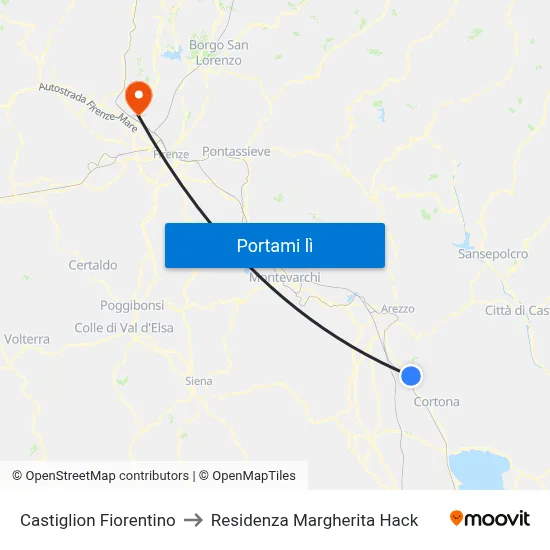 Castiglion Fiorentino to Residenza Margherita Hack map