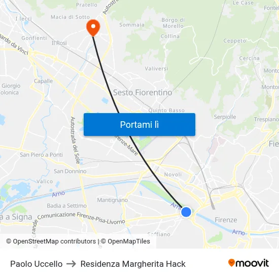 Paolo Uccello to Residenza Margherita Hack map