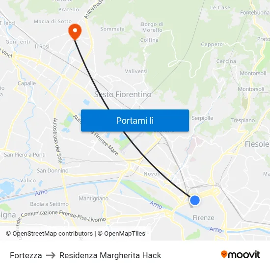Fortezza to Residenza Margherita Hack map