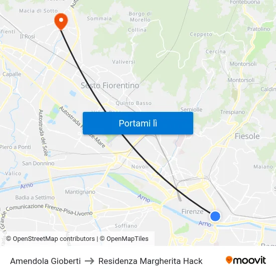 Amendola Gioberti to Residenza Margherita Hack map