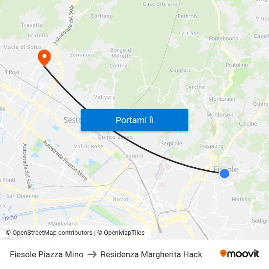 Fiesole Piazza Mino to Residenza Margherita Hack map