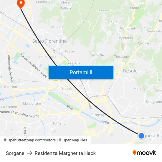 Sorgane to Residenza Margherita Hack map