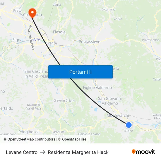 Levane Centro to Residenza Margherita Hack map