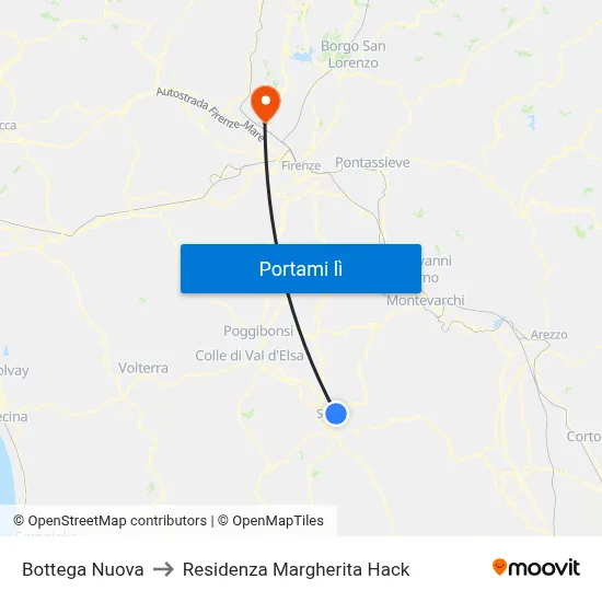 Bottega Nuova to Residenza Margherita Hack map