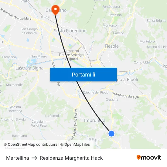Martellina to Residenza Margherita Hack map