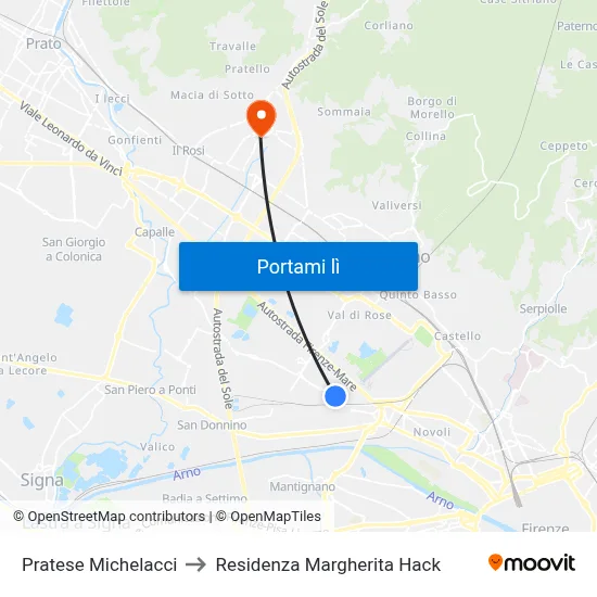 Pratese Michelacci to Residenza Margherita Hack map