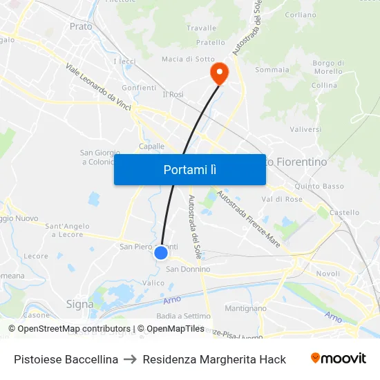 Pistoiese Baccellina to Residenza Margherita Hack map