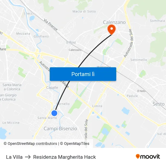 La Villa to Residenza Margherita Hack map