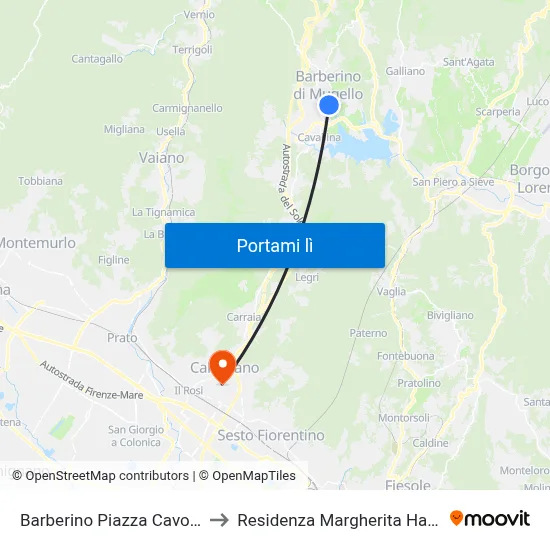 Barberino Piazza Cavour to Residenza Margherita Hack map