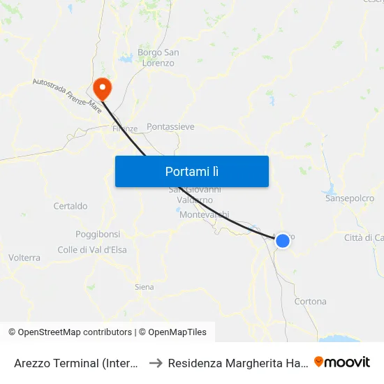 Arezzo Terminal (Interno) to Residenza Margherita Hack map