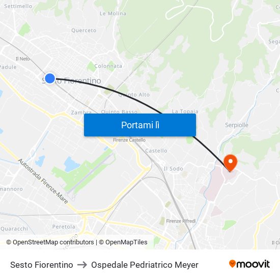 Sesto Fiorentino to Ospedale Pedriatrico Meyer map