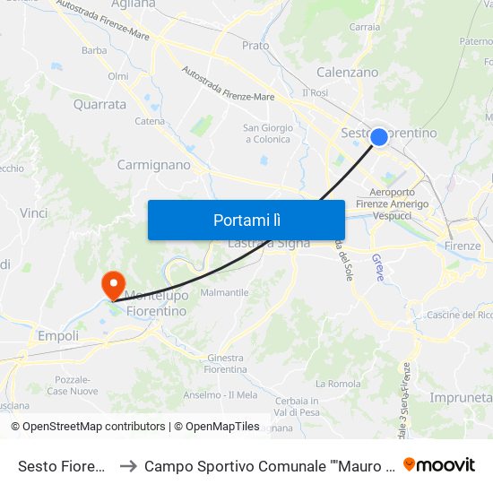 Sesto Fiorentino to Campo Sportivo Comunale ""Mauro Cecchi"" map