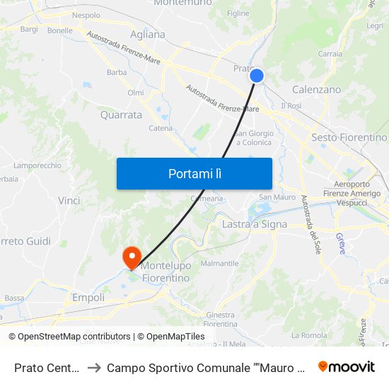 Prato Centrale to Campo Sportivo Comunale ""Mauro Cecchi"" map