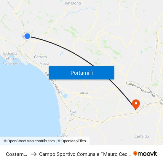 Costamala to Campo Sportivo Comunale ""Mauro Cecchi"" map