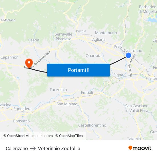 Calenzano to Veterinaio Zoofollia map