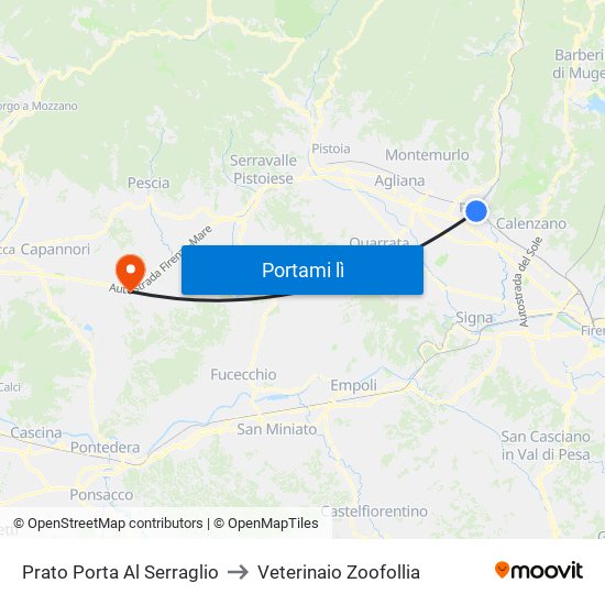 Prato Porta Al Serraglio to Veterinaio Zoofollia map