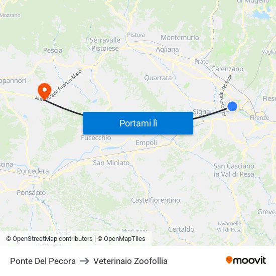 Ponte Del Pecora to Veterinaio Zoofollia map