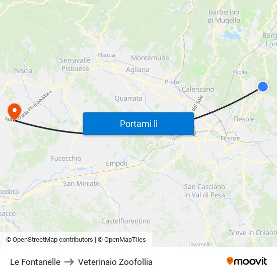 Le Fontanelle to Veterinaio Zoofollia map