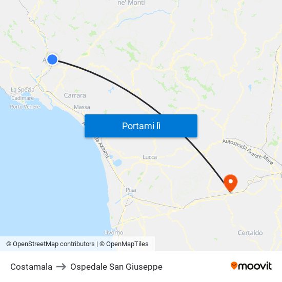 Costamala to Ospedale San Giuseppe map