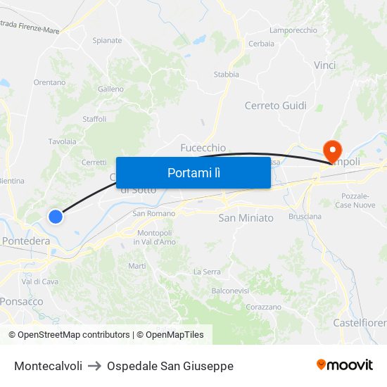 Montecalvoli to Ospedale San Giuseppe map