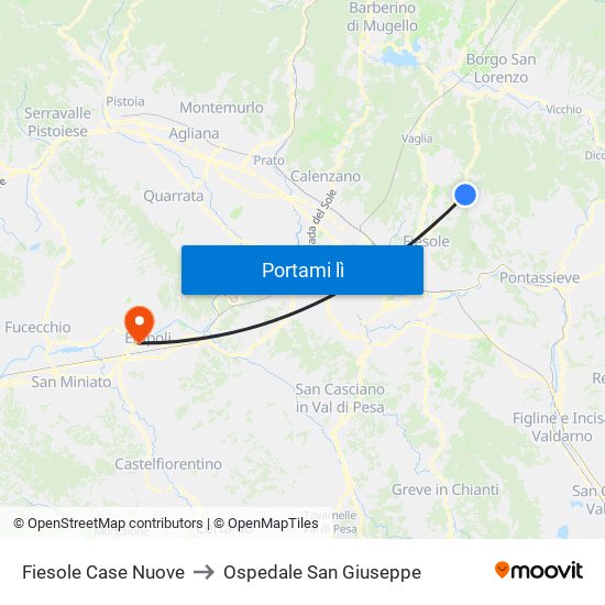 Fiesole Case Nuove to Ospedale San Giuseppe map