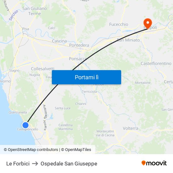 Le Forbici to Ospedale San Giuseppe map