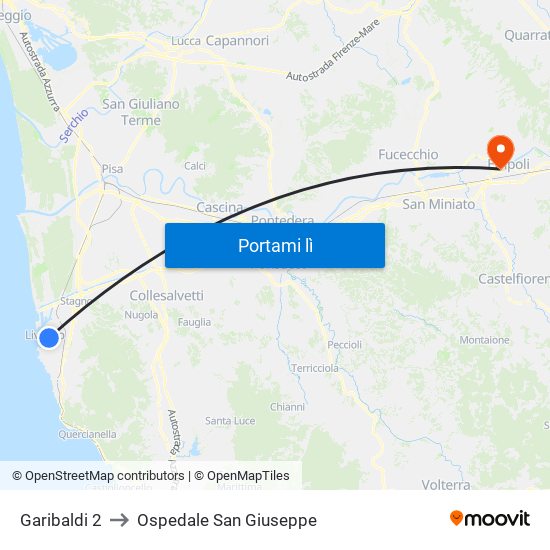 Garibaldi 2 to Ospedale San Giuseppe map