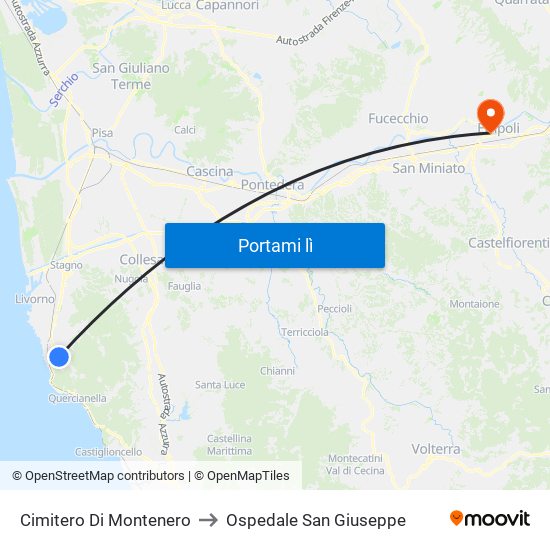 Cimitero Di Montenero to Ospedale San Giuseppe map