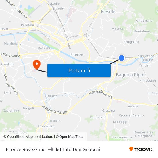 Firenze Rovezzano to Istituto Don Gnocchi map