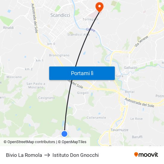 Bivio La Romola to Istituto Don Gnocchi map
