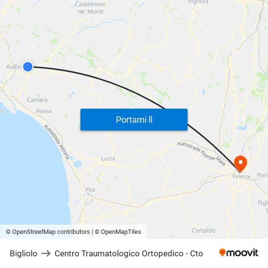 Bigliolo to Centro Traumatologico Ortopedico - Cto map